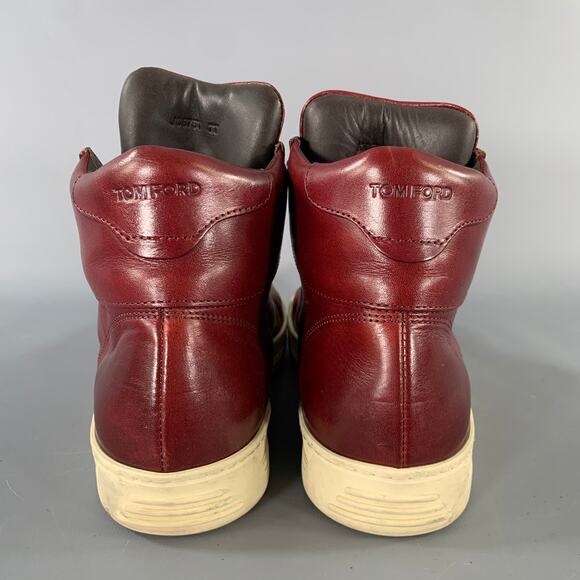 TOM FORD Size 8 Burgundy Leather High Top Lace Up Shoes main image 8